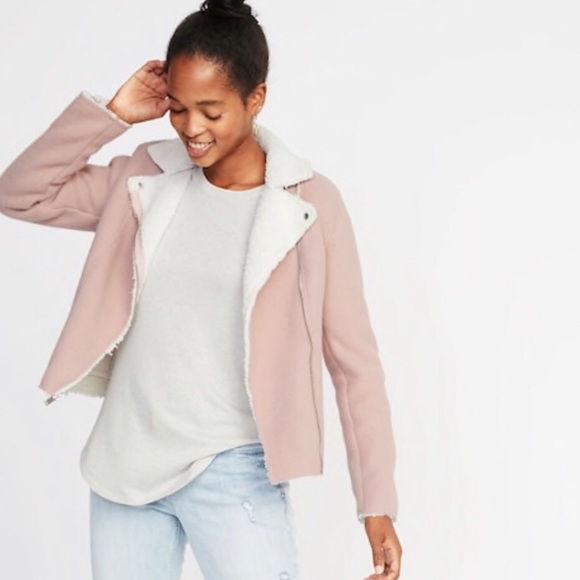 Old Navy Jackets & Blazers - Old Navy Dusty Pink Sherpa Lined Moto Jacket